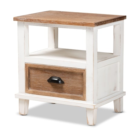 Baxton Studio Glynn Rustic Farmhouse Weathered Two-Tone White and Oak Brown Finished Wood 1-Drawer Nightstand 178-11405-Zoro